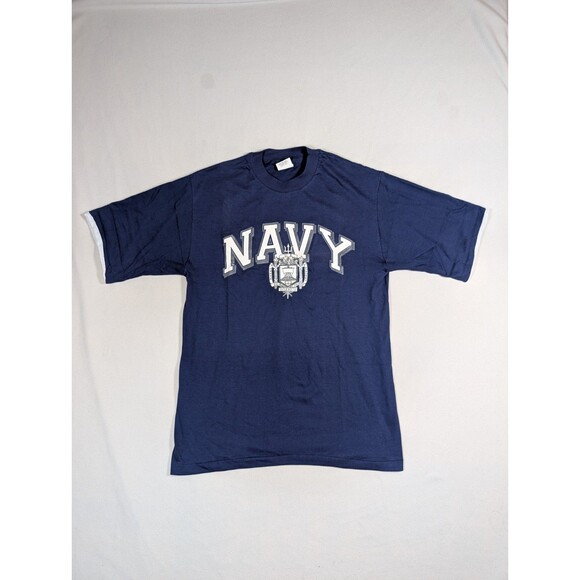 Vtg United States Navy T Shirt Mens L Blue Graphic Logo Short Double Sleeve 90s - Picture 2 of 9